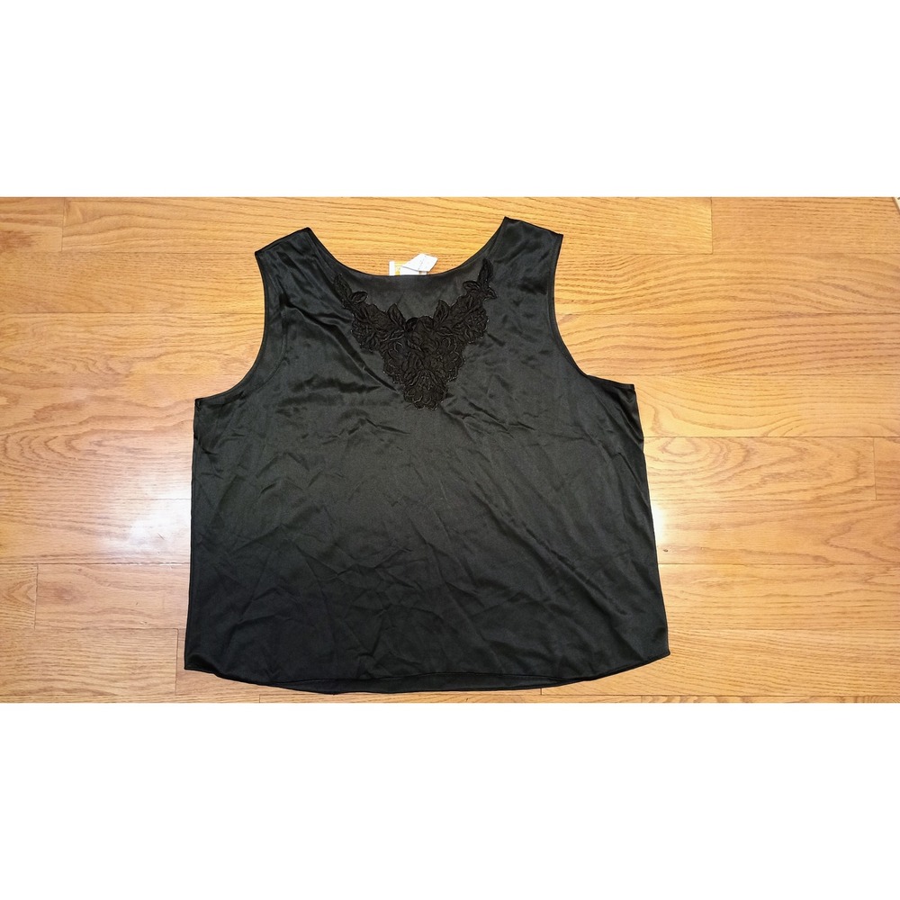 Vintage ROAMANS Black Sleeveless lingerie Lace‎ Neck Tank Top Plus Size 3X